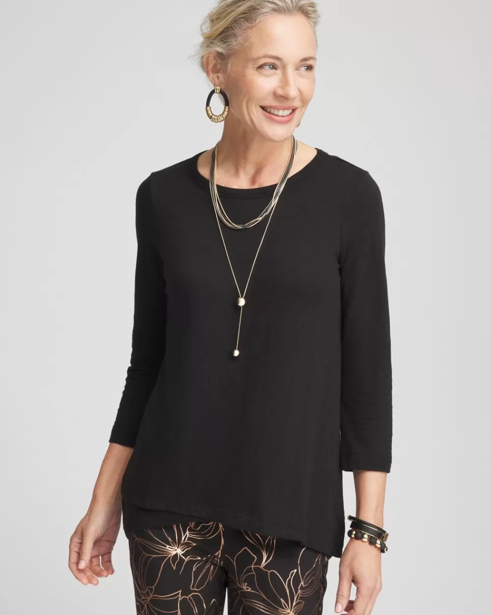 New 3/4 Sleeve Overlap Tunic Tops