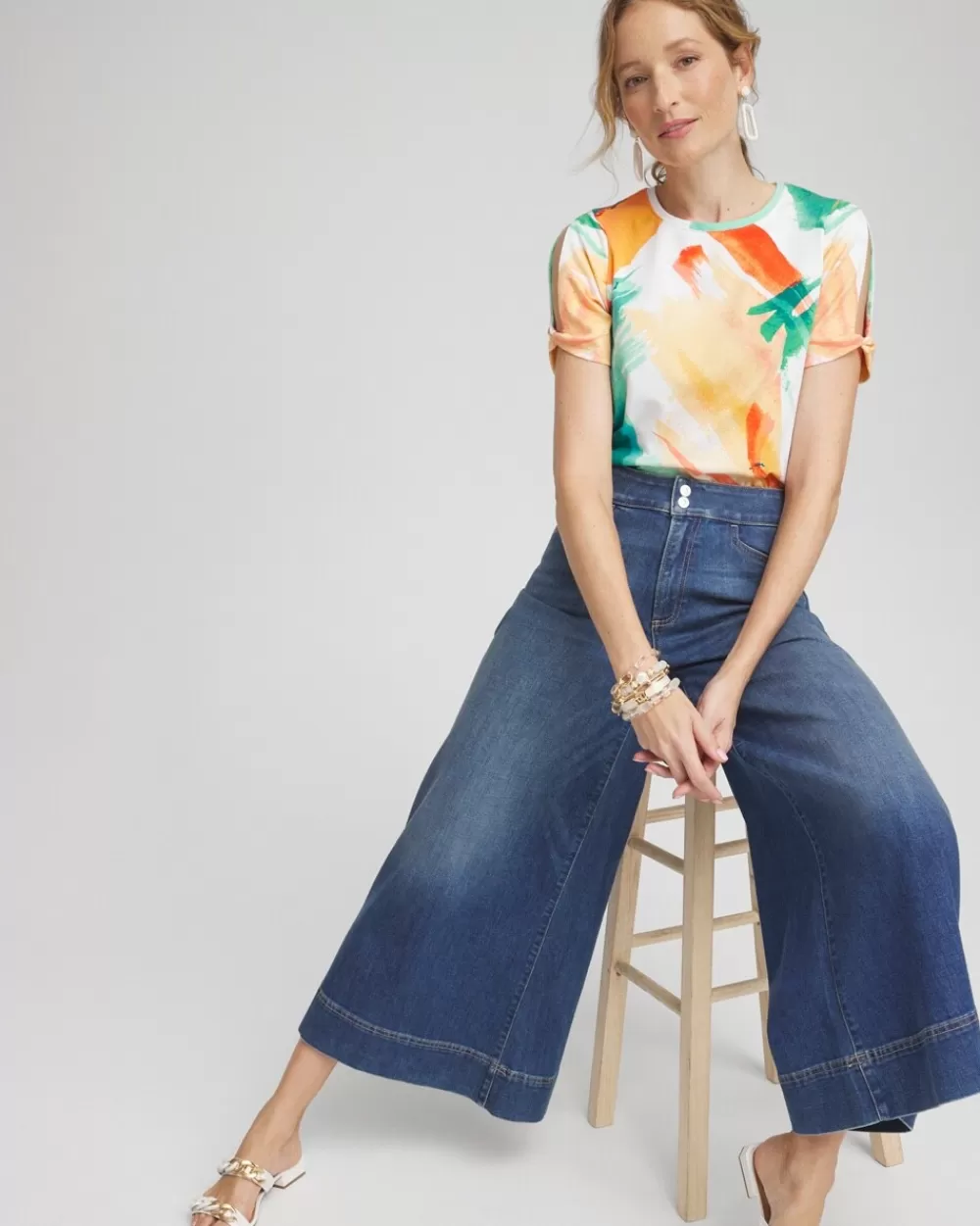 Store Abstract Cold Shoulder Tee Tops