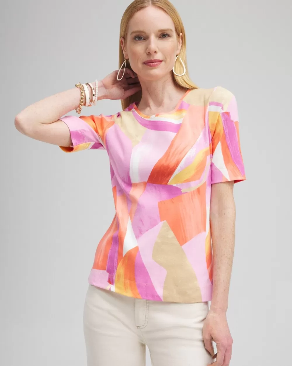 Fashion Abstract Everyday Elbow Sleeve Tee Tops