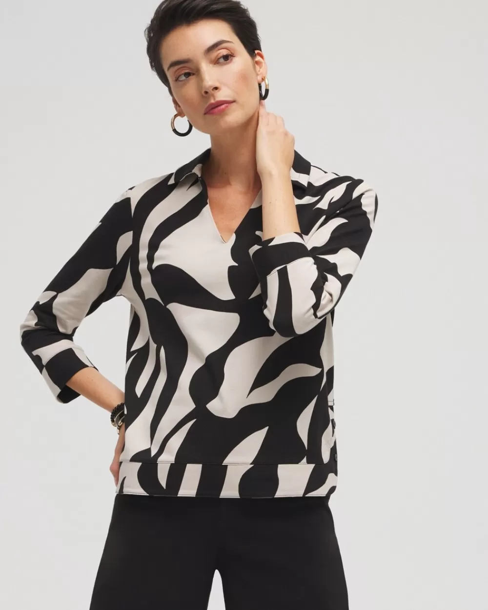 Hot Abstract Polished Collar Top Tops