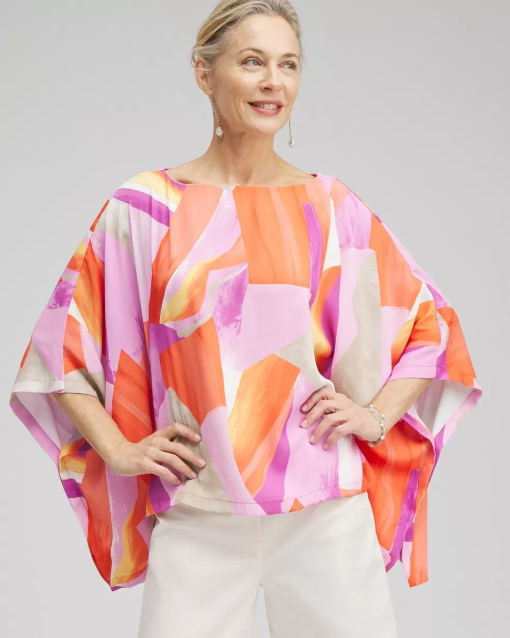 Hot Abstract Print Poncho Tops