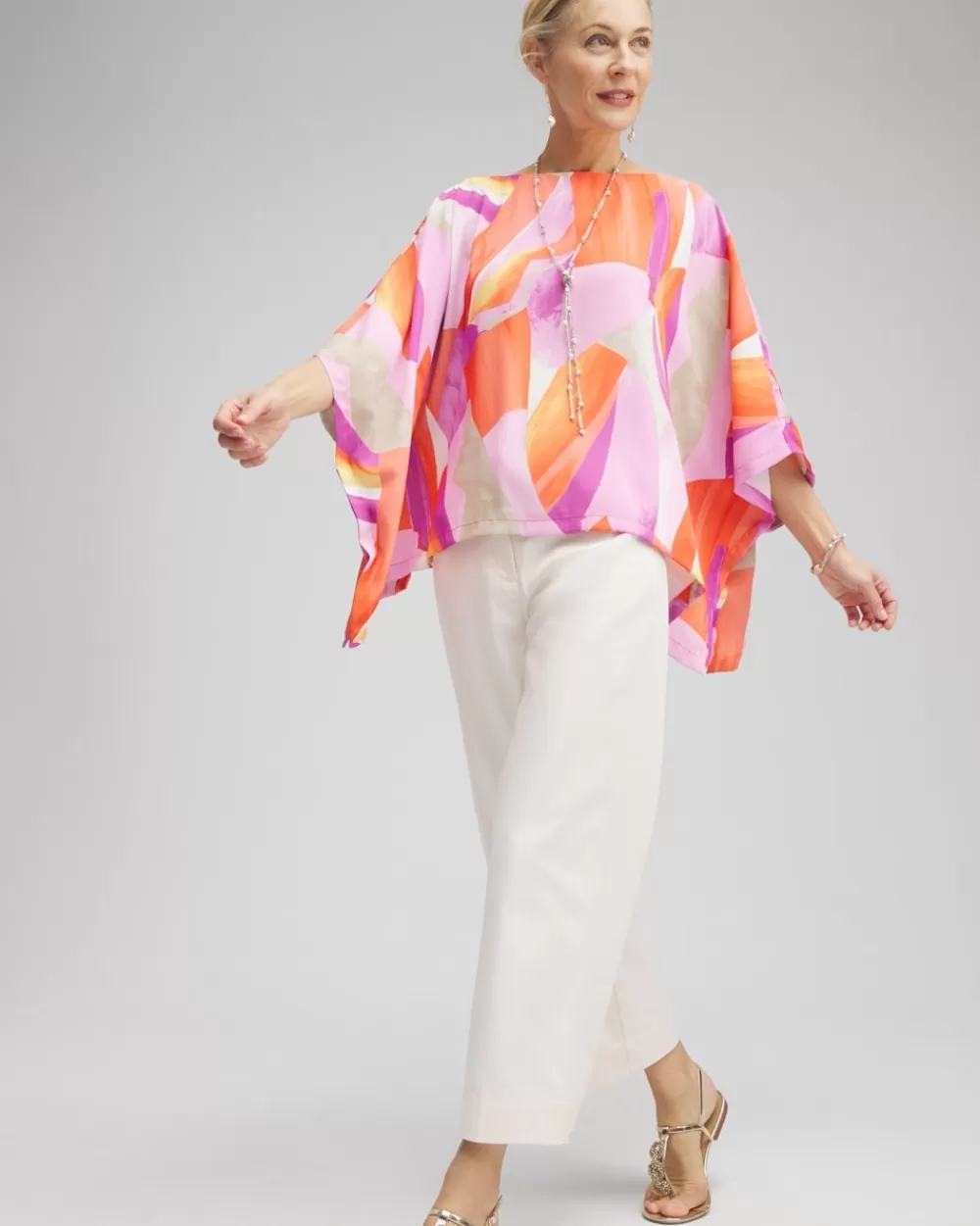 Hot Abstract Print Poncho Tops