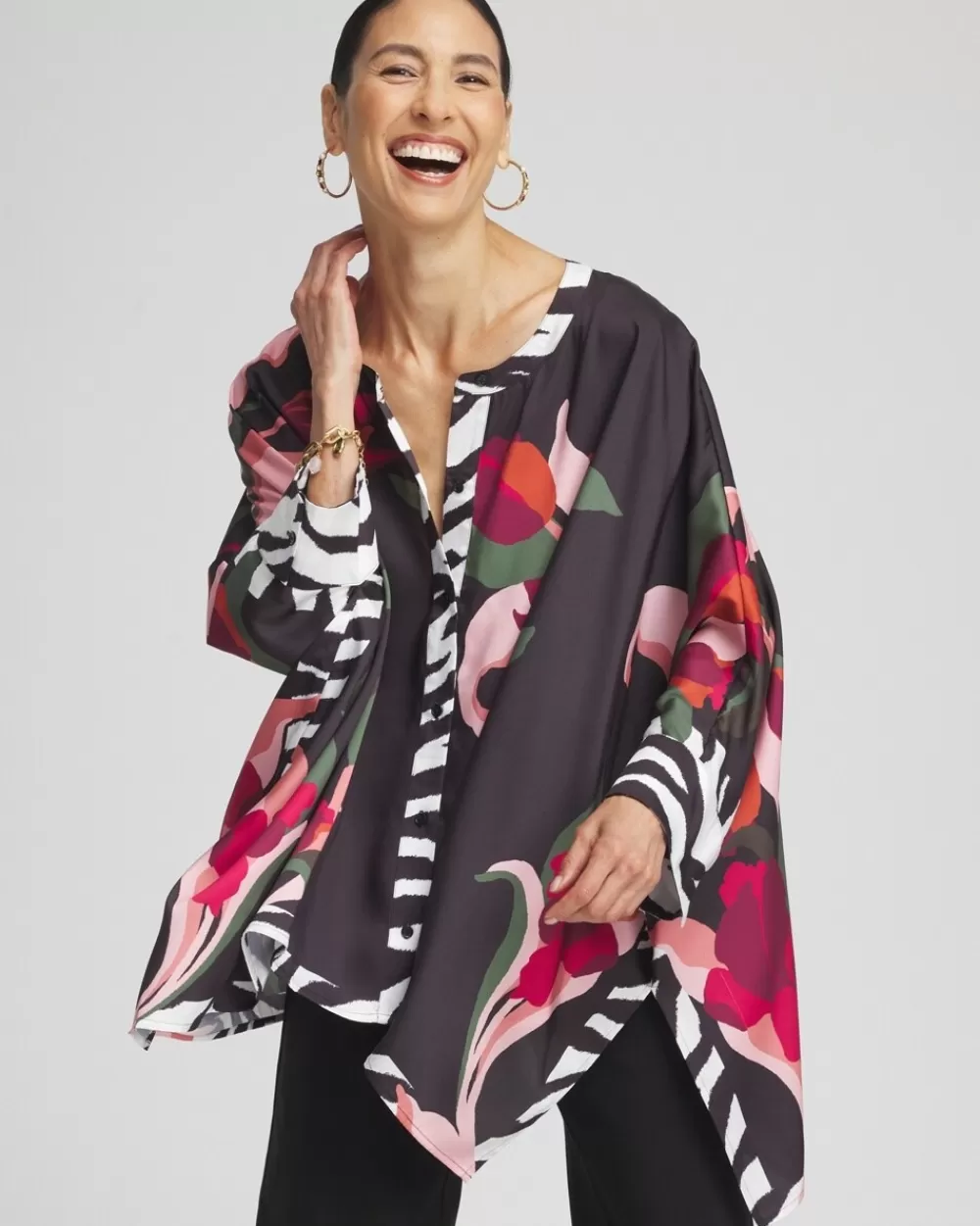 Flash Sale Animal Border Trim Button Poncho Tops | Ponchos & Ruanas