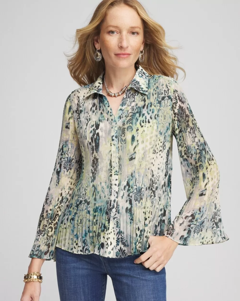 Best Animal Print Pleated Blouse Tops | Blouses & Shirts