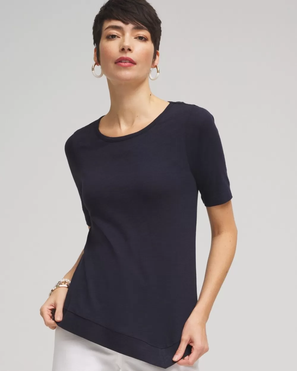 Fashion Asymmetrical Elbow Sleeve Tee Tops