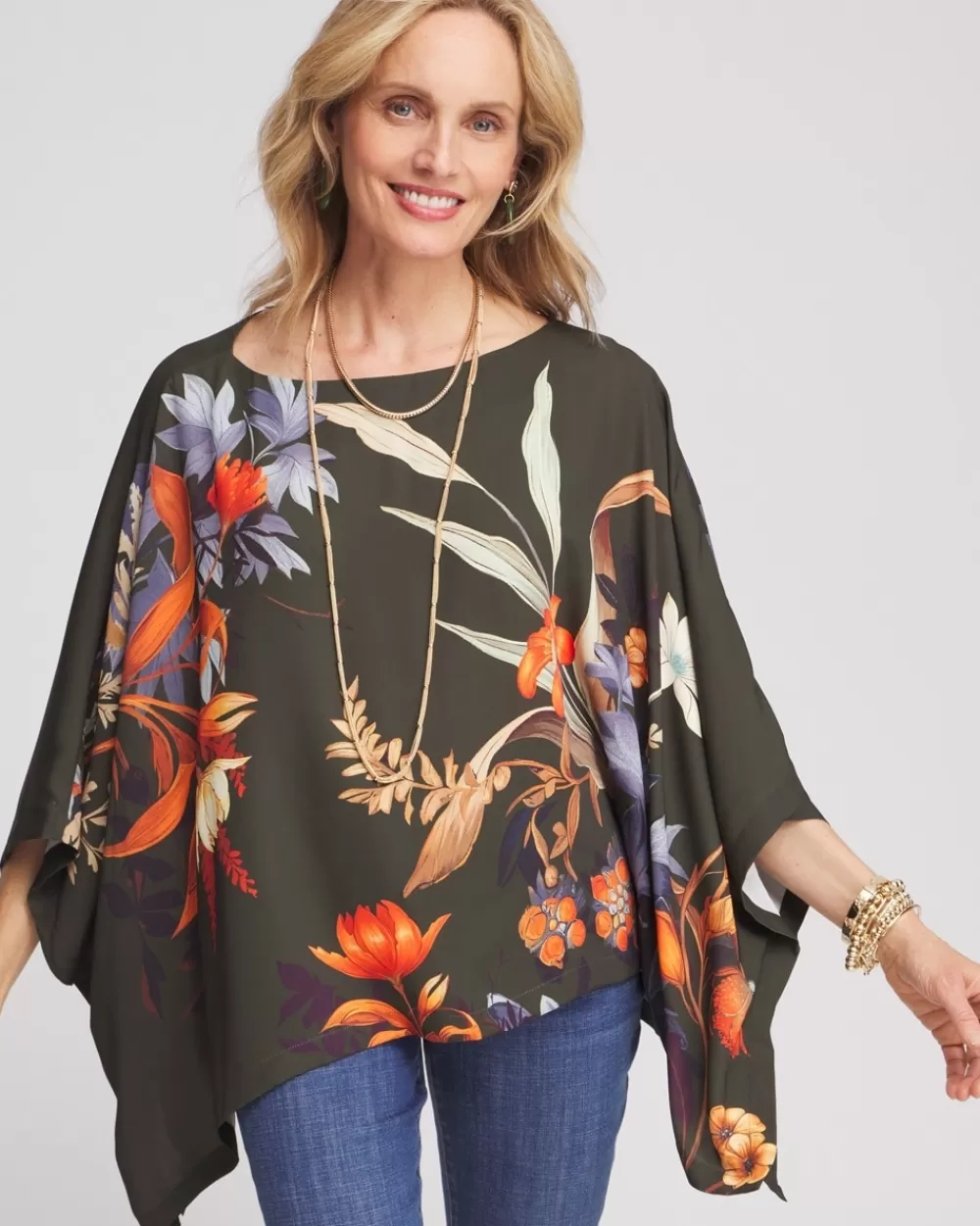 Cheap Autumn Floral Poncho Tops | Ponchos & Ruanas