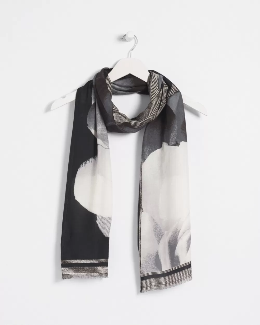 Online Black & White Floral Oblong Scarf Scarves