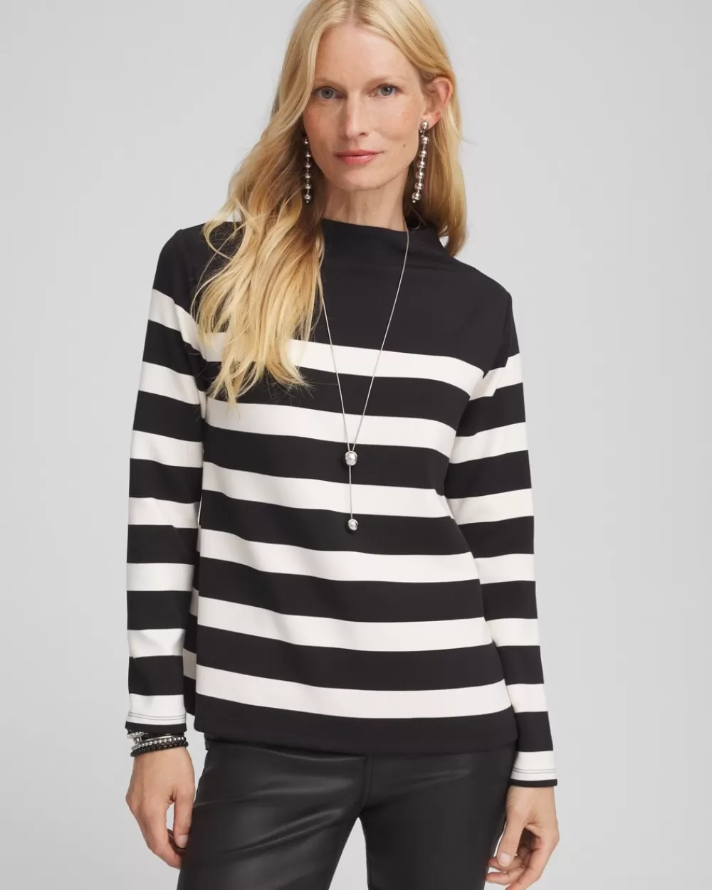 Outlet & White Striped Mock Neck Top Tops