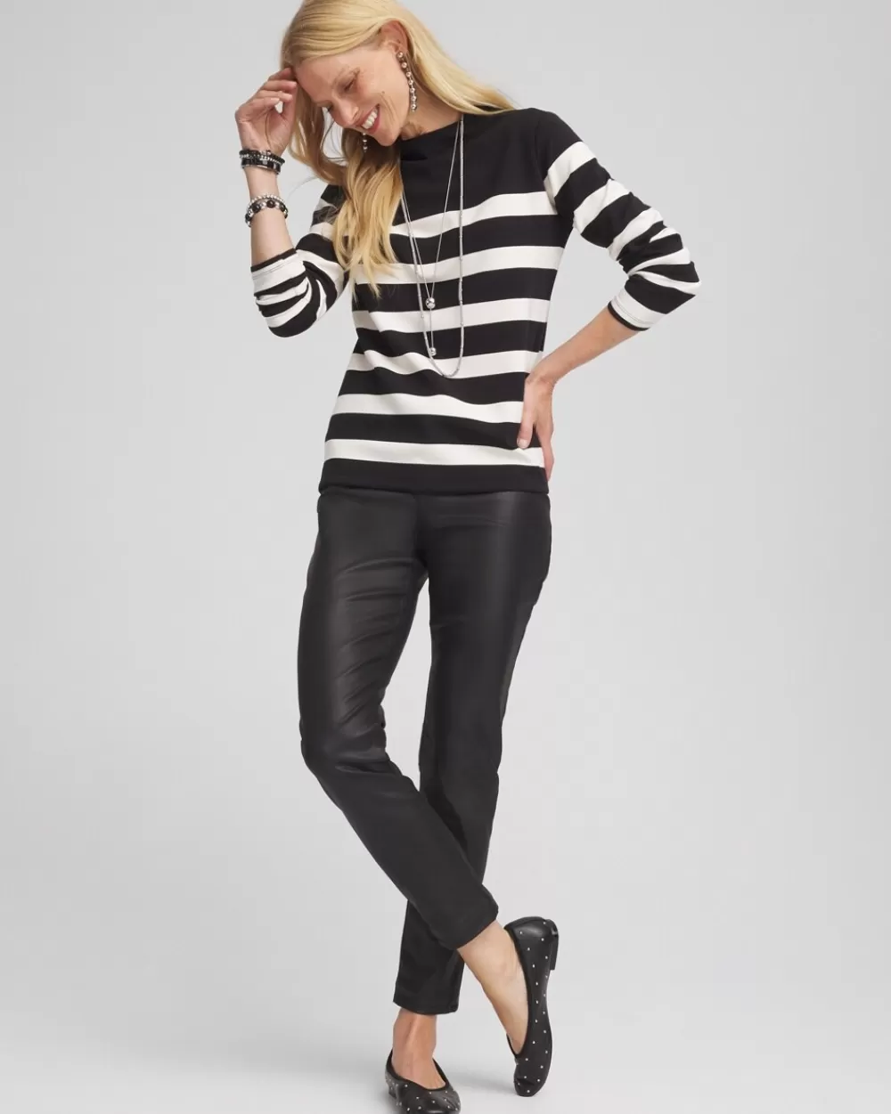 Outlet & White Striped Mock Neck Top Tops