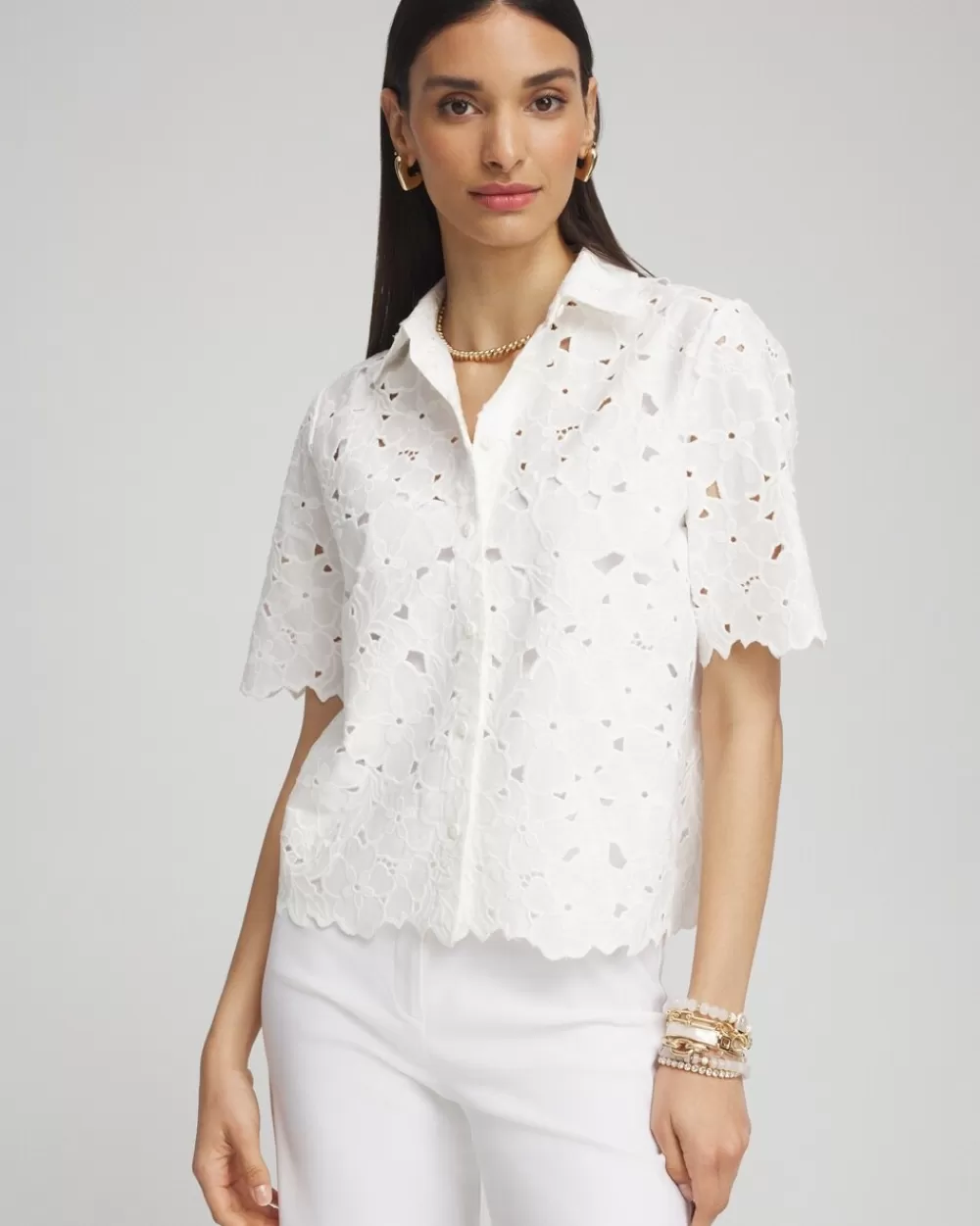 Flash Sale Black Label™ Lace Button Up Top Tops