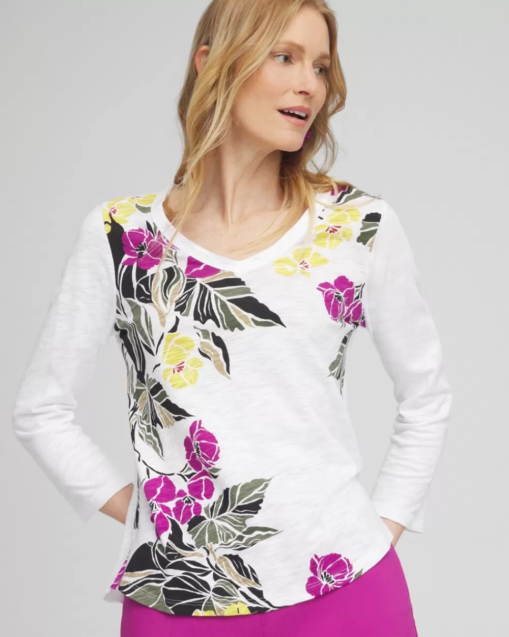 Best Blooms Abstract V-neck 3/4 Sleeve Tee Tops