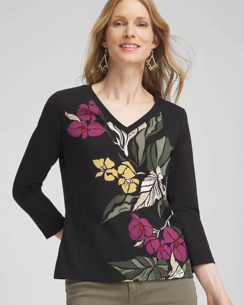 Discount Blooms Print 3/4 Sleeve Perfect Tee Tops