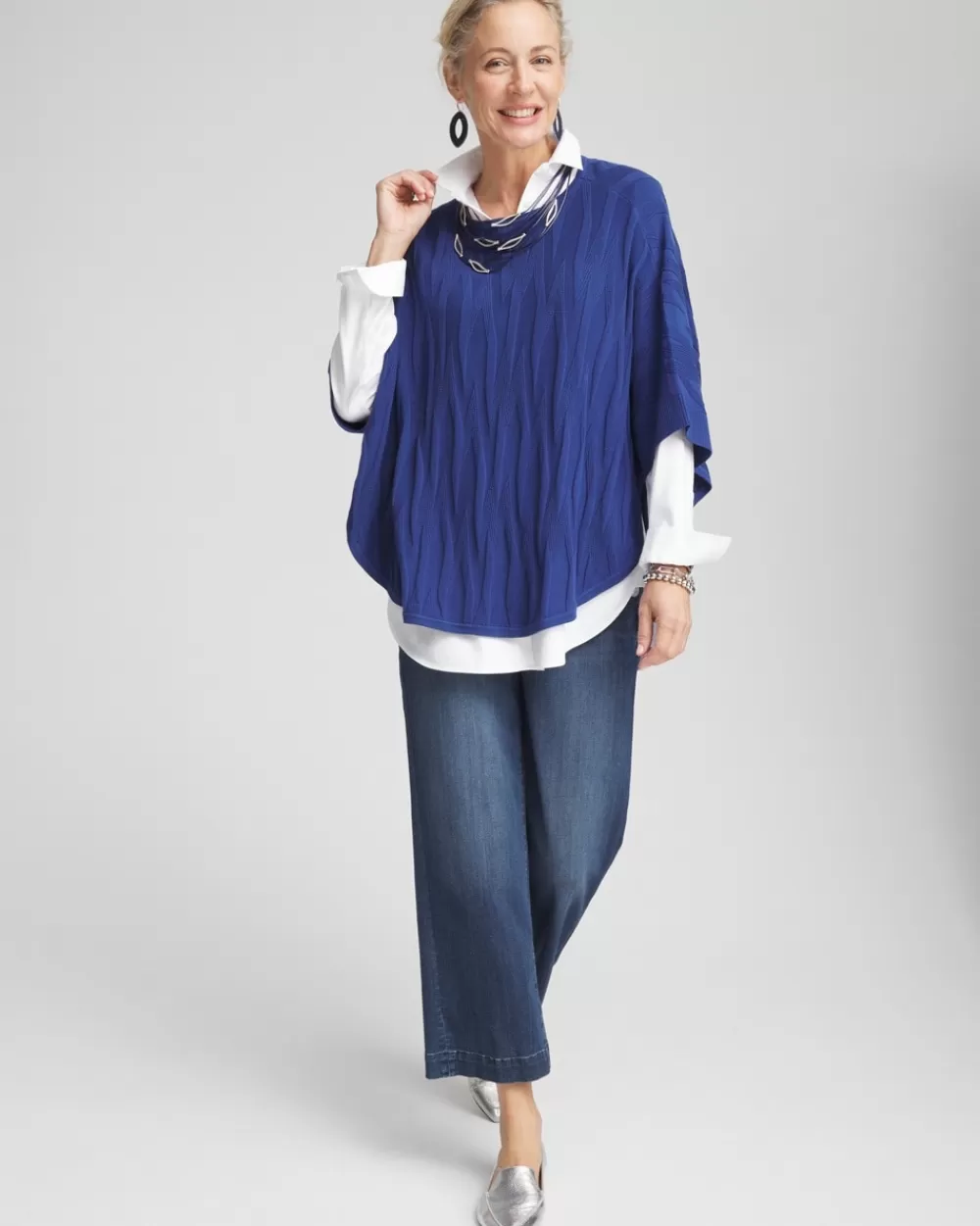 Best Boat Neck Cuffed Sweater Poncho Tops