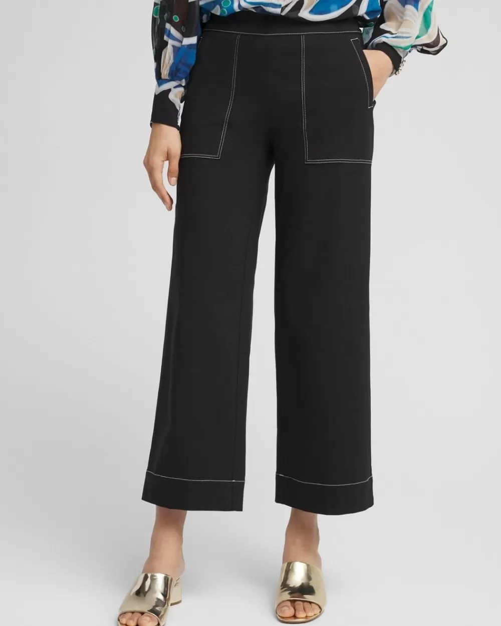 Best Sale Brigitte Contrast Stitch Wide Leg Cropped Pants Pants