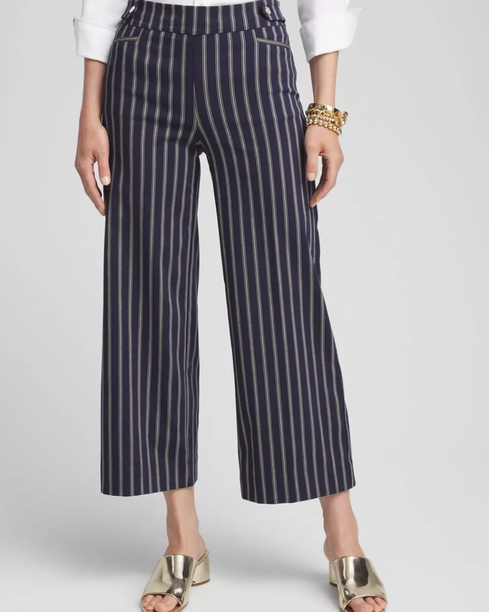 Shop Brigitte Double Stripe Wide Leg Cropped Pants Pants