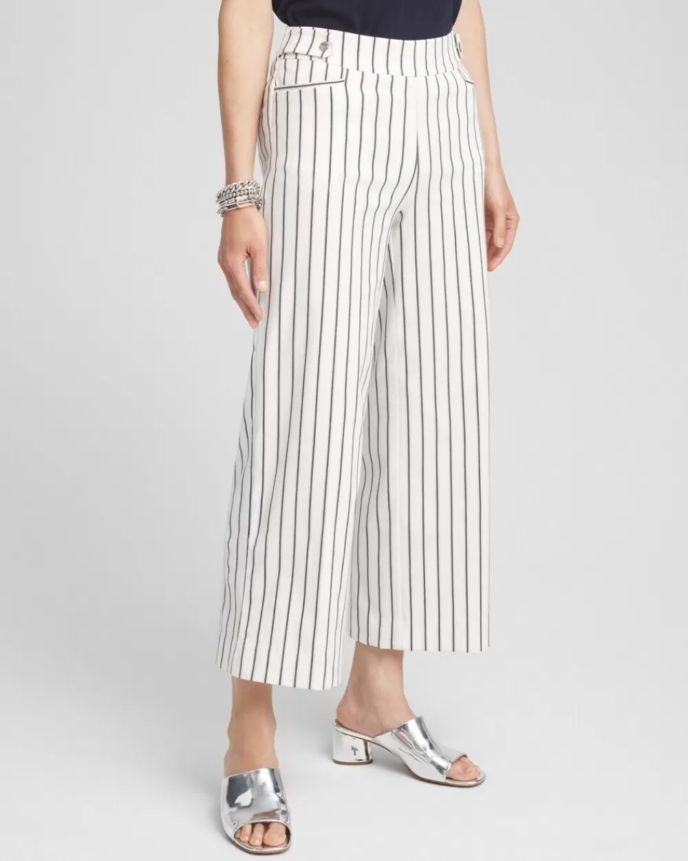 Shop Brigitte Double Stripe Wide Leg Cropped Pants Pants