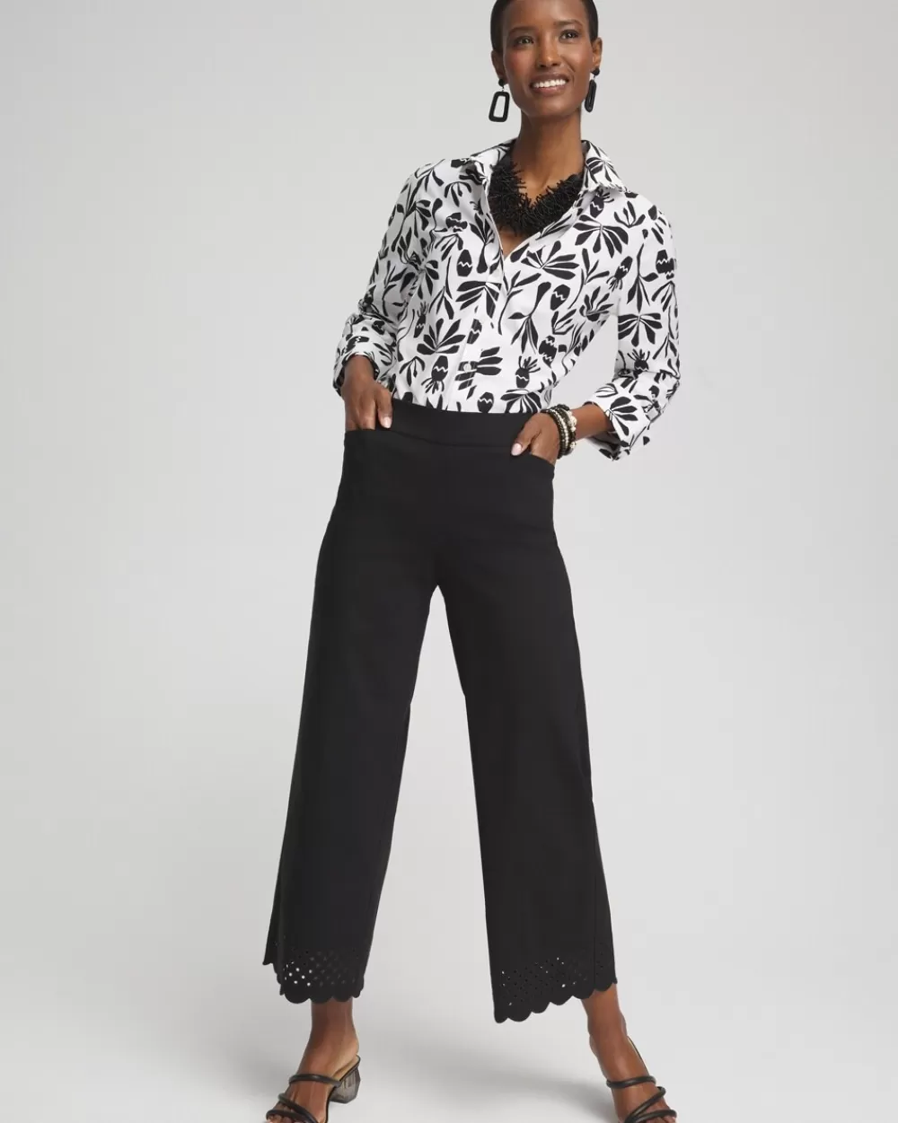 Discount Brigitte Embroidered Wide Leg Cropped Pants Pants