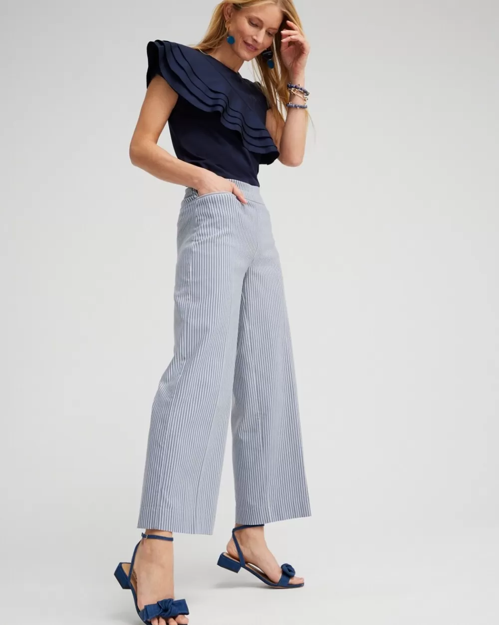 Clearance Brigitte Stripe Wide Leg Crops Pants