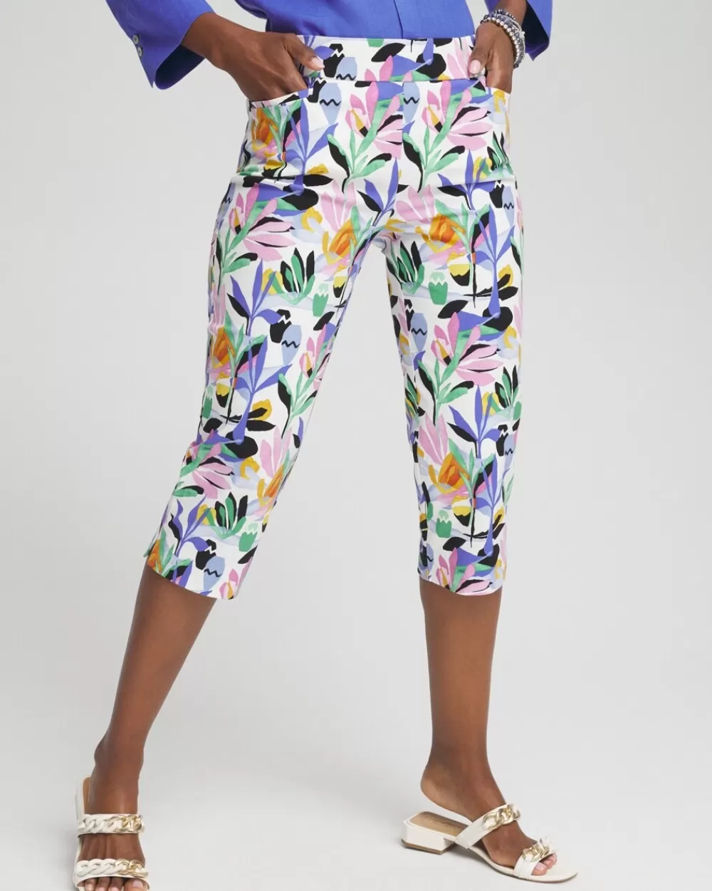 Hot Brigitte Tropical Print Capris Pants