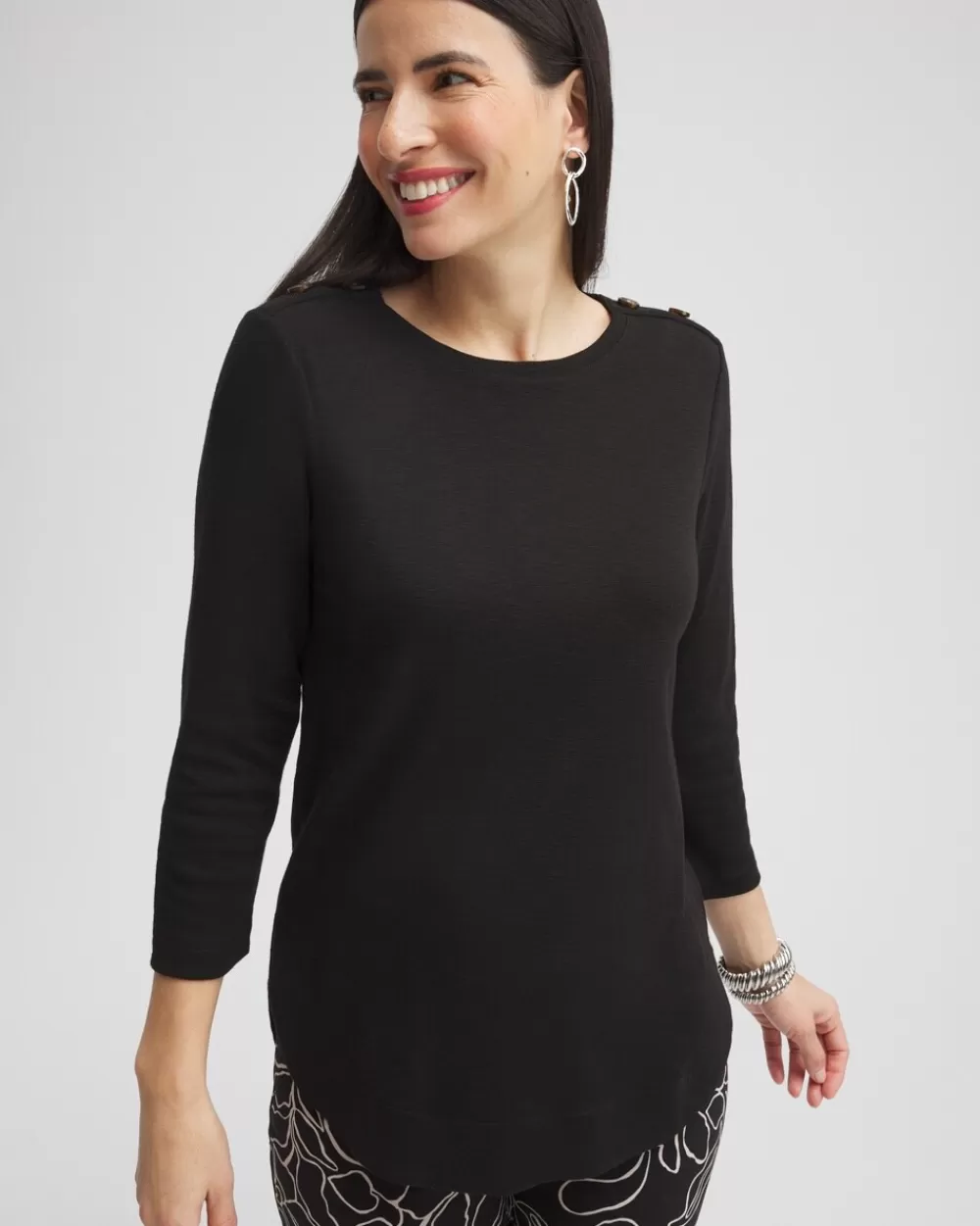 Store Button Trim Ribbed Tunic Tops