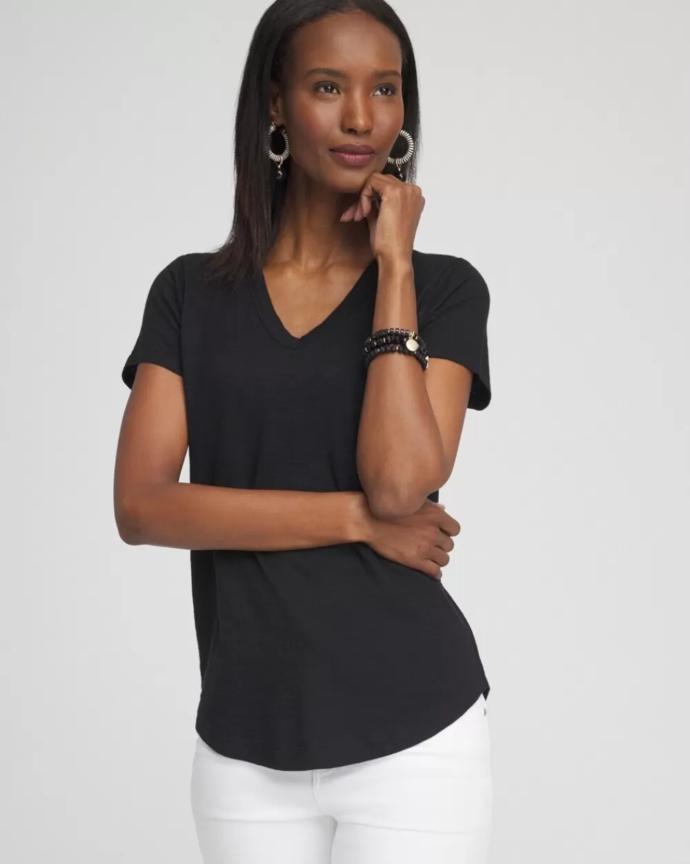 Outlet Cap Sleeve V-neck Tee Tops