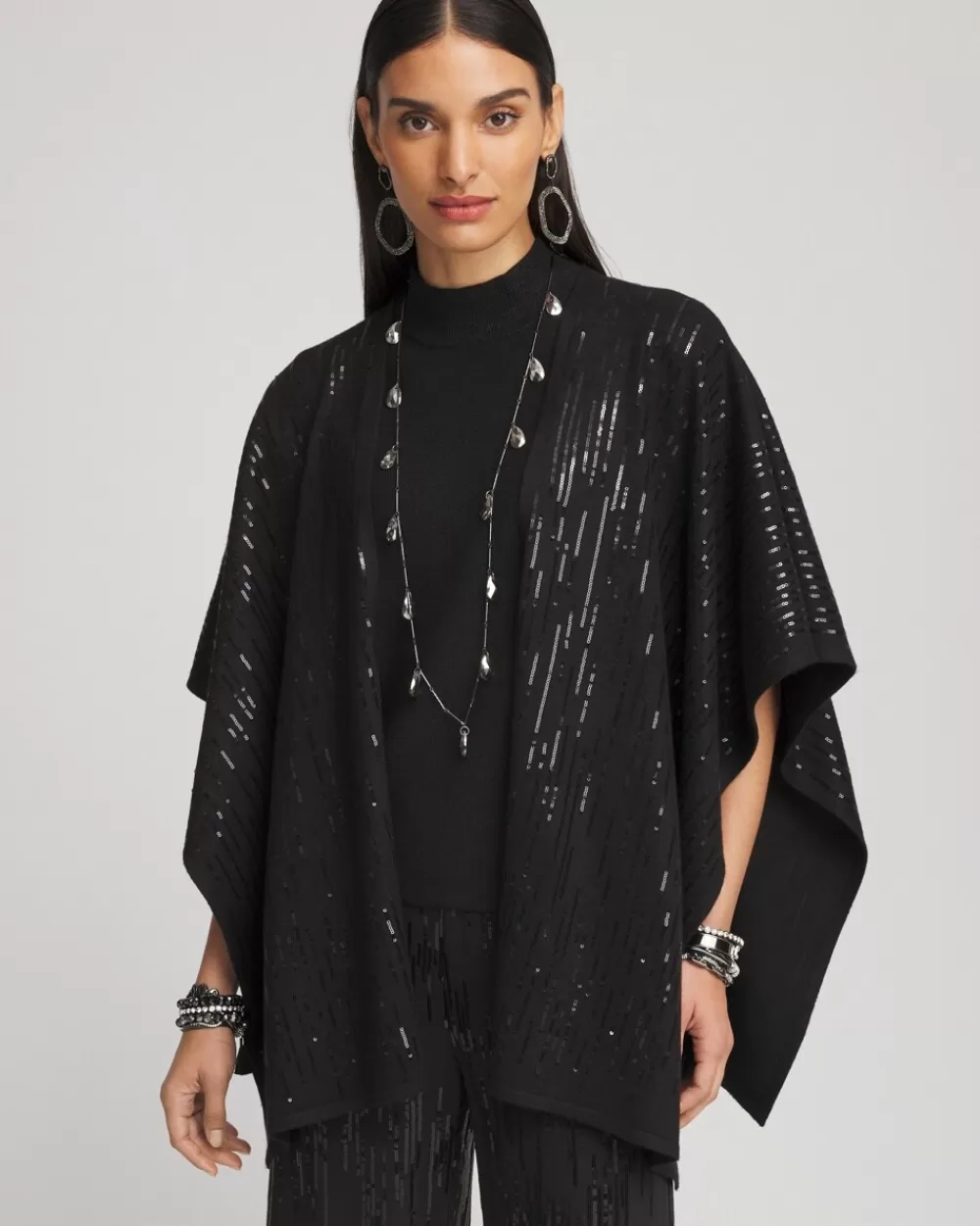 Cheap Cashmere Blend Sequin Ruana Tops | Ponchos & Ruanas