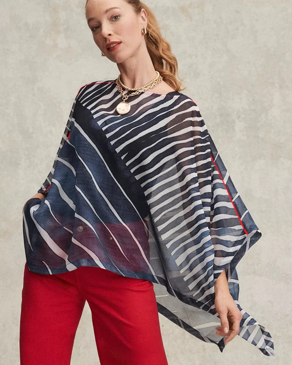 Shop Chiffon Abstract Lines Poncho Tops