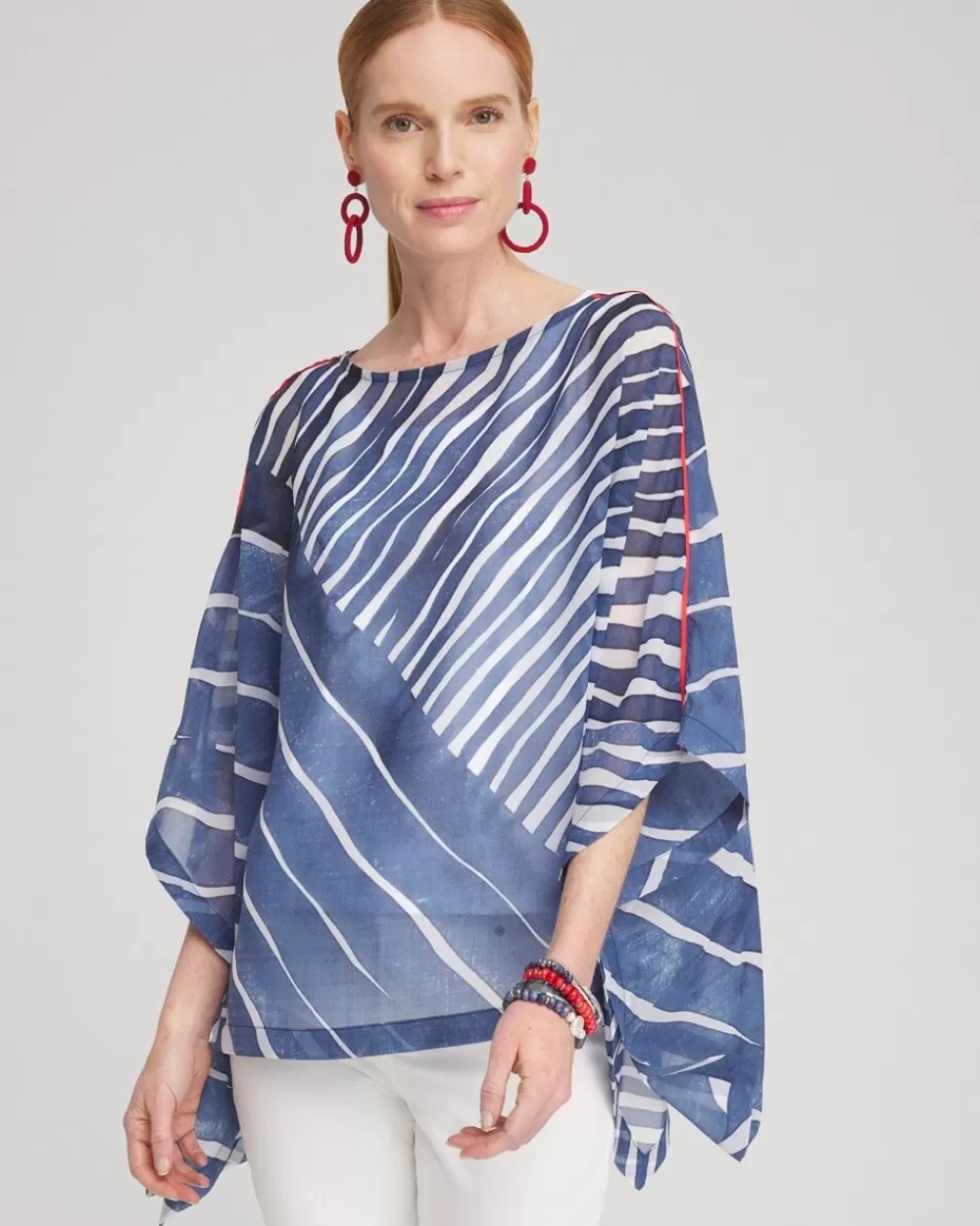 Shop Chiffon Abstract Lines Poncho Tops