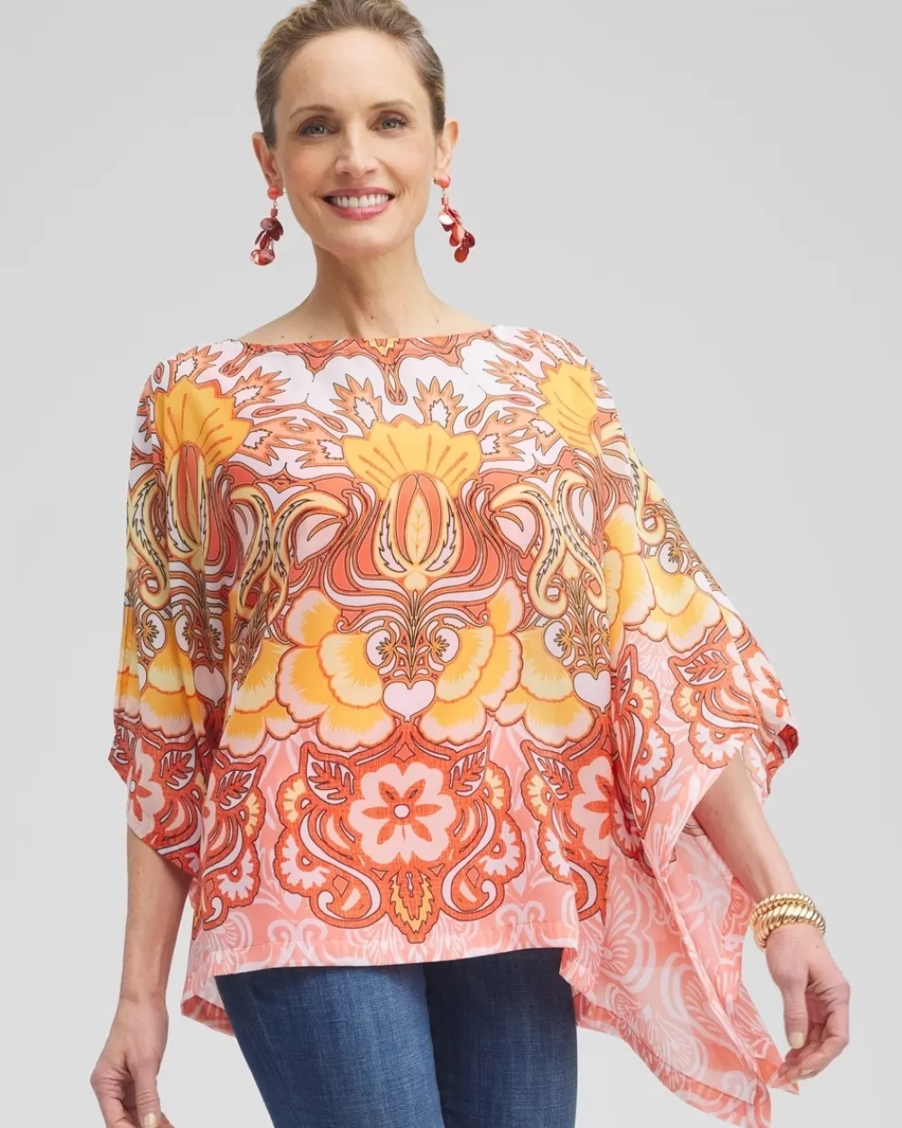 Discount Chiffon Paisley Poncho Tops