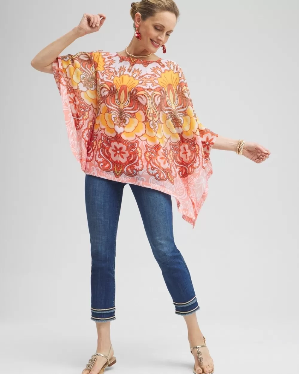 Discount Chiffon Paisley Poncho Tops