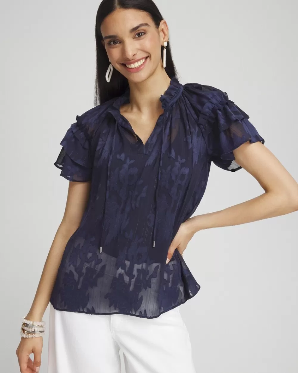 New Chiffon Ruffle Neck Blouse Tops