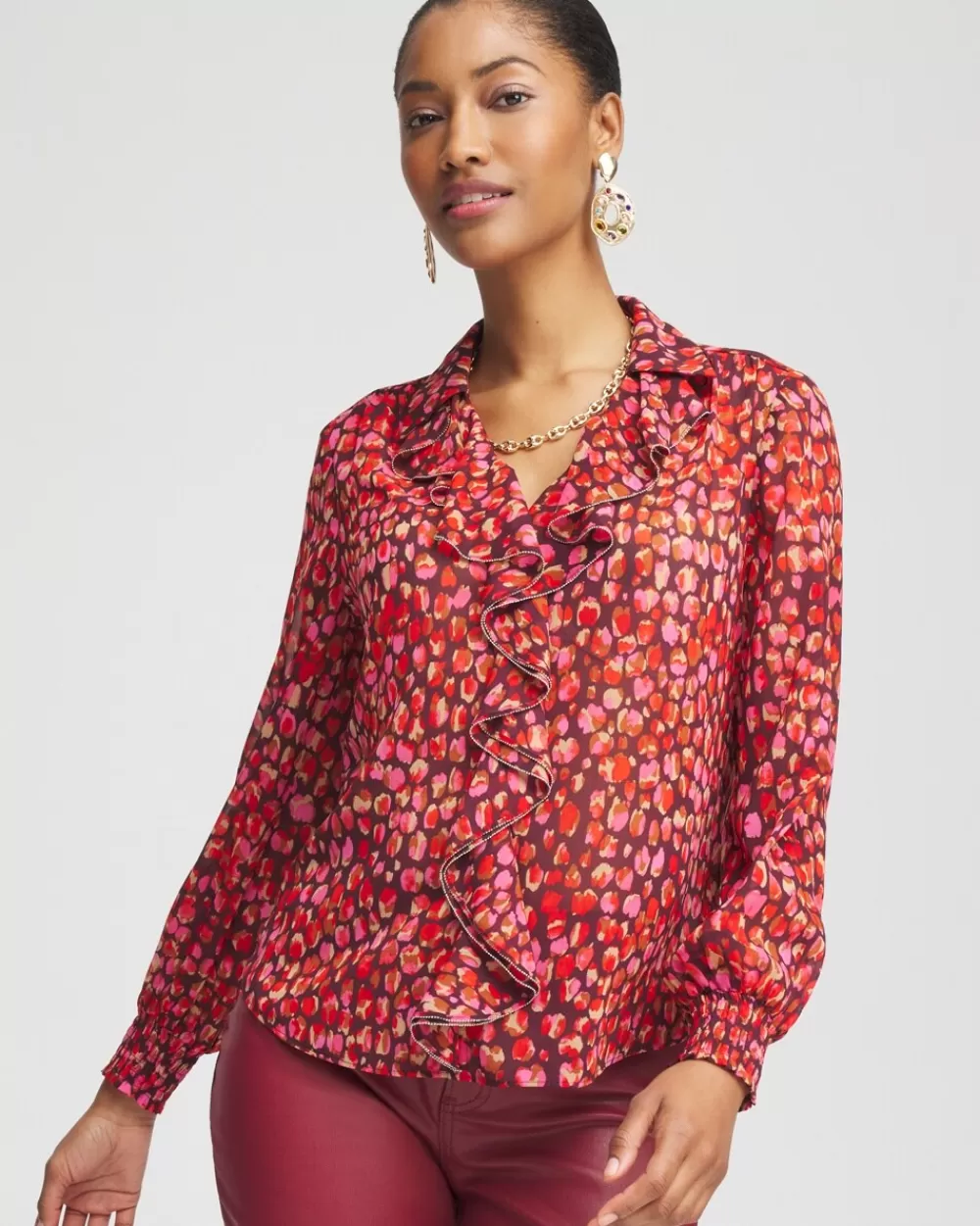 Clearance Chiffon Ruffle-Trim Blouse Tops | Blouses & Shirts