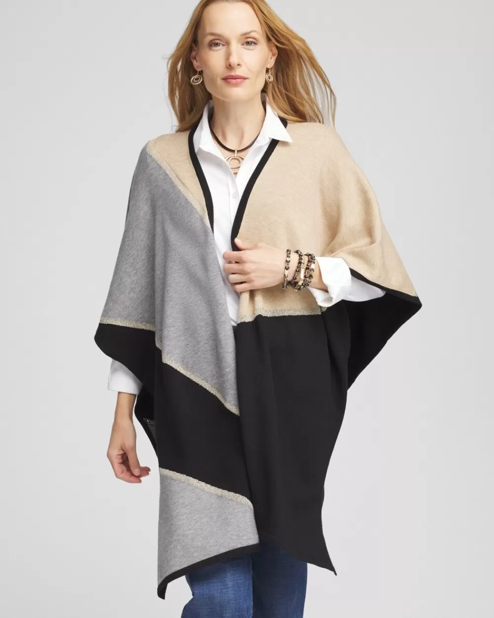 Hot Colorblock Lurex Ruana Ponchos & Ruanas