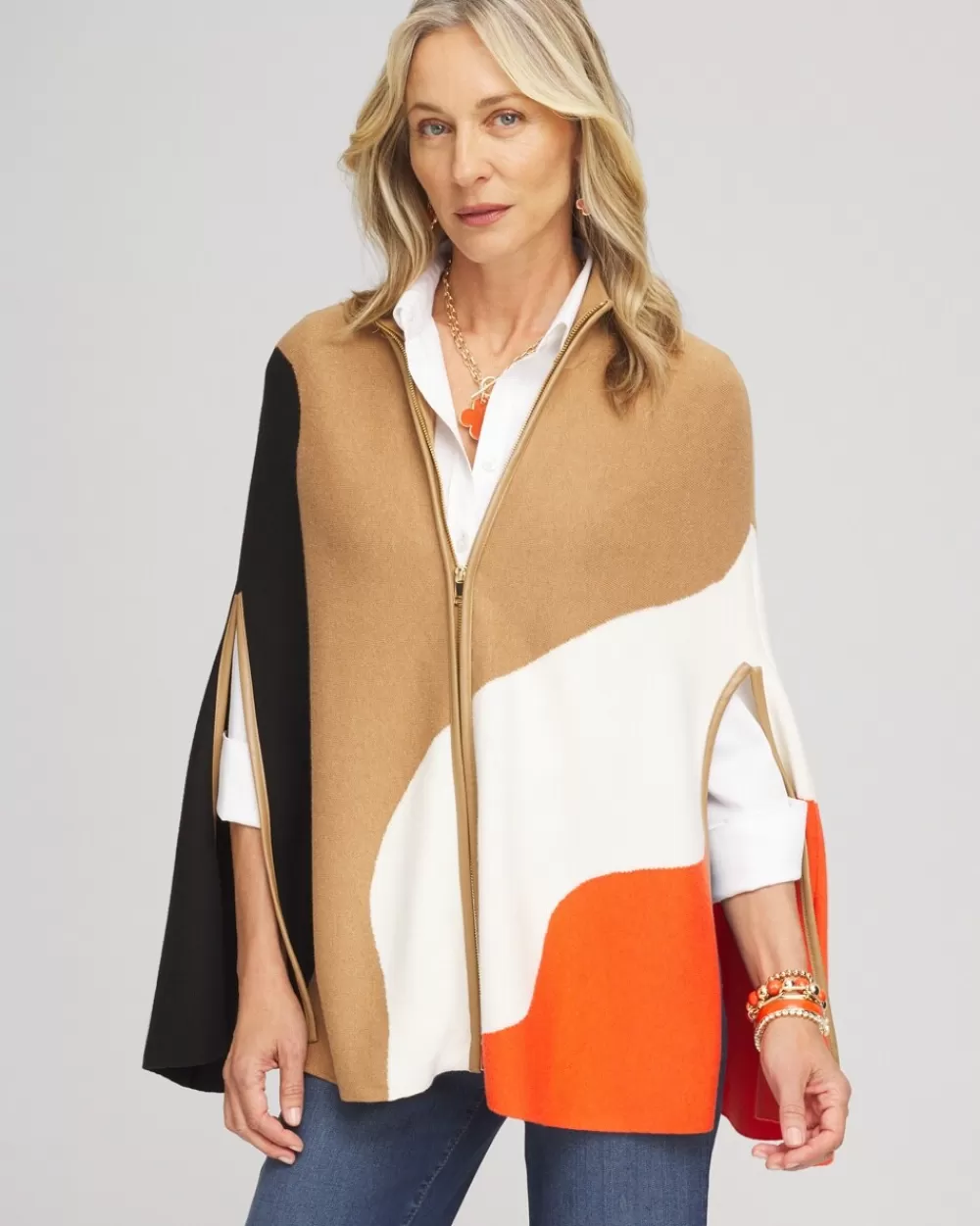 Fashion Colorblock Sweater Cape Tops | Ponchos & Ruanas