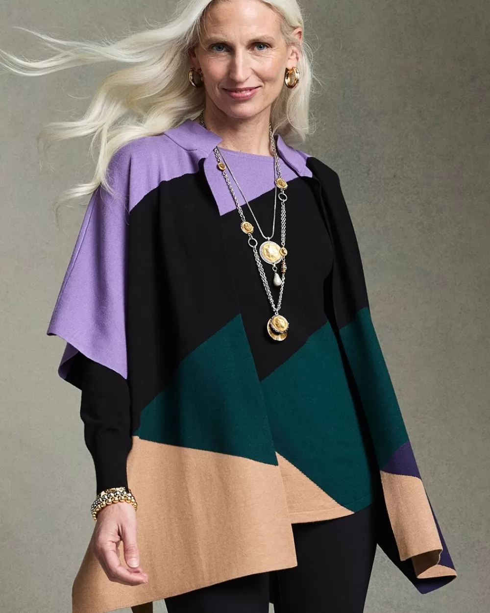 Best Colorblock Sweater Ruana Tops | Ponchos & Ruanas