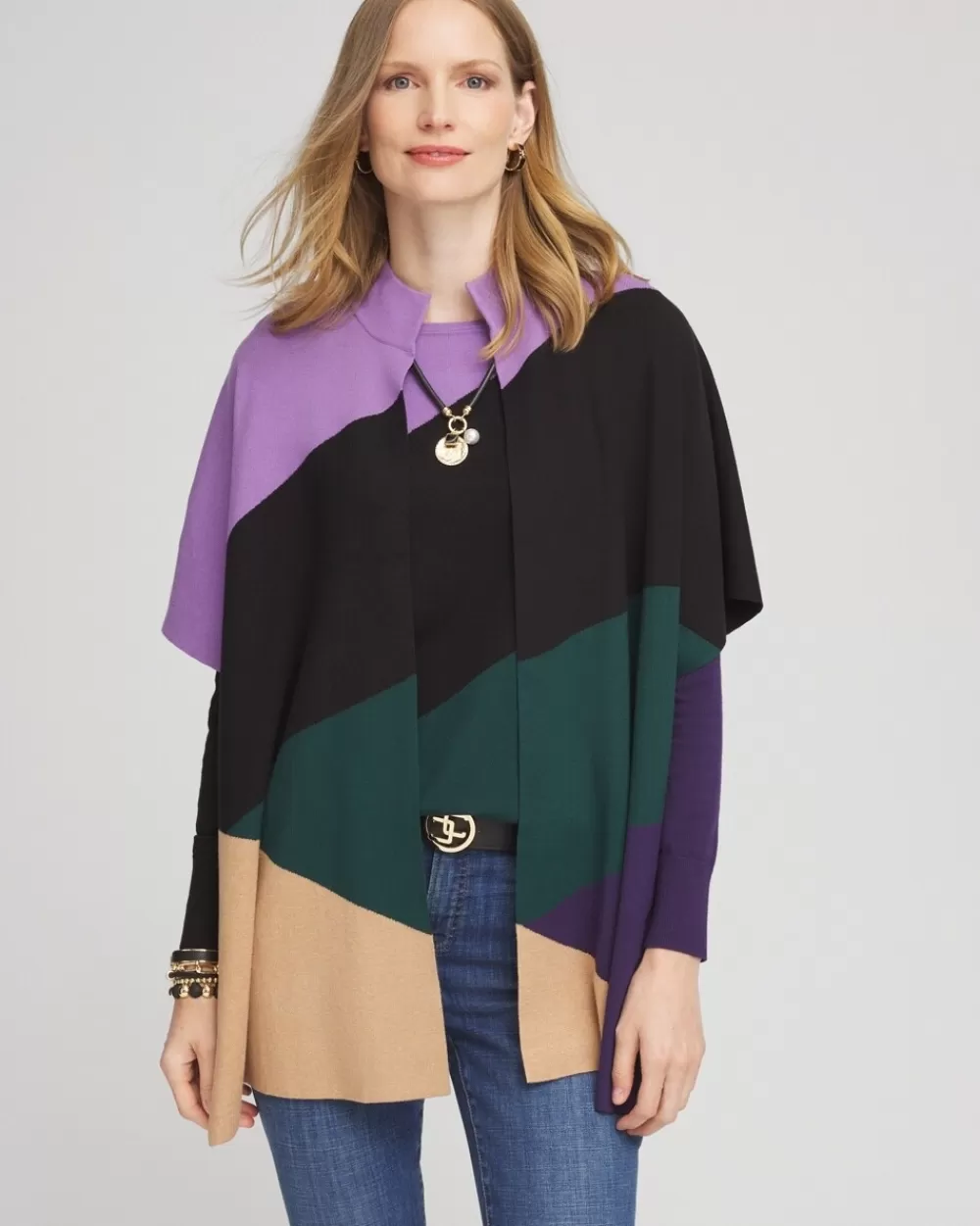 Best Colorblock Sweater Ruana Tops | Ponchos & Ruanas