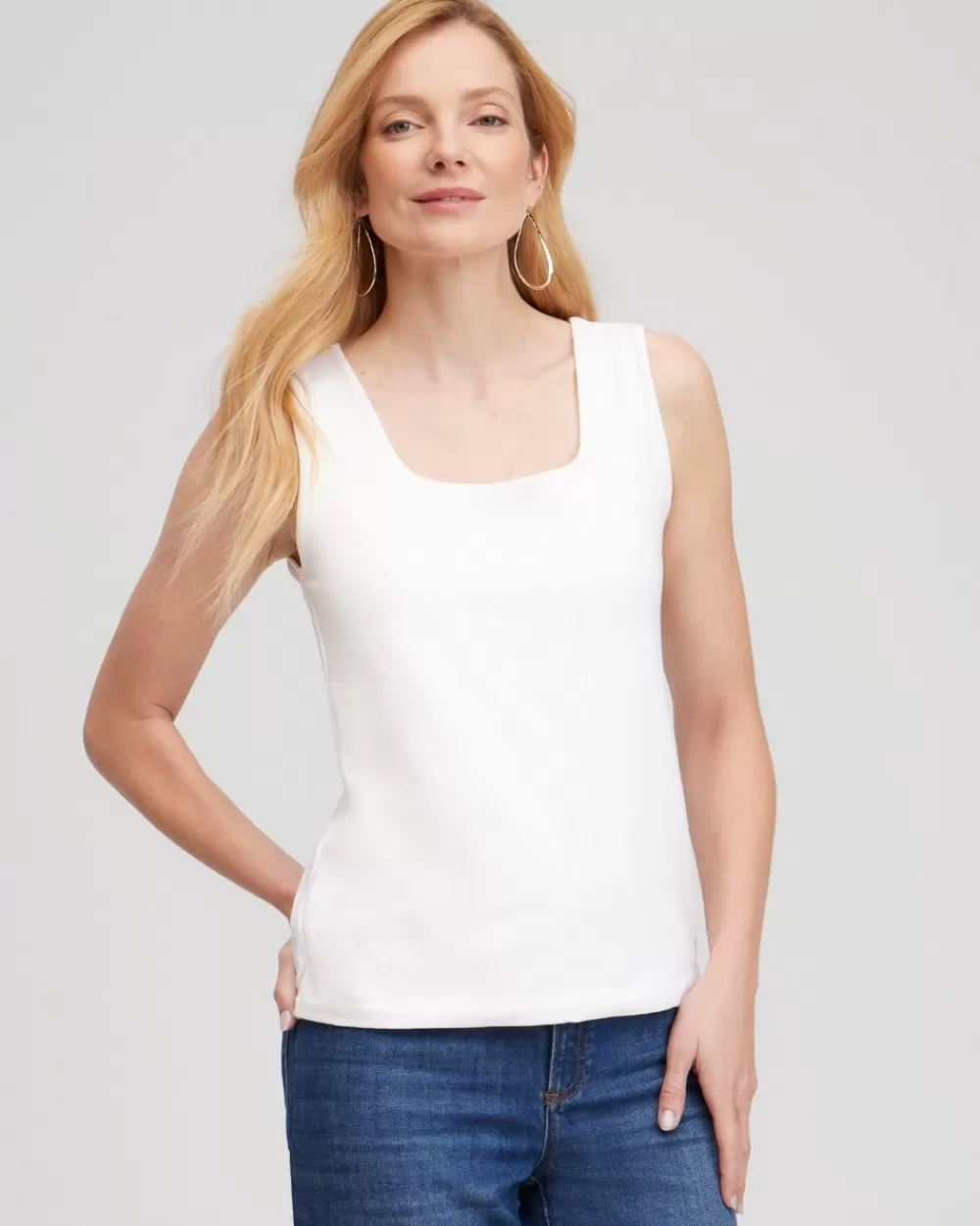 Cheap Contour Cotton&#8482 Square Neck Tank Tops