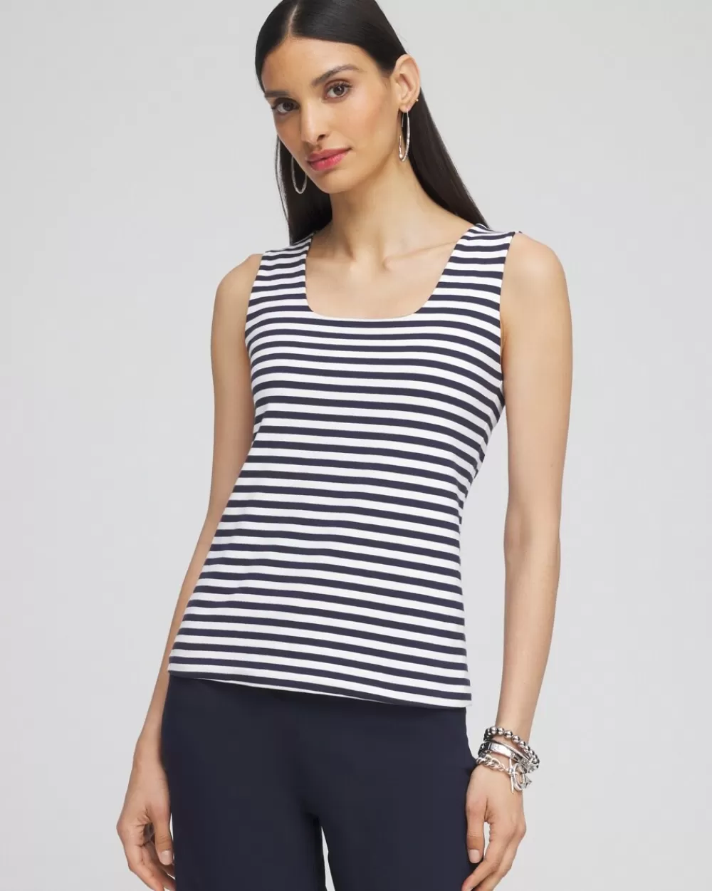 Outlet Contour Cotton™ Stripe Square Neck Tank Tops