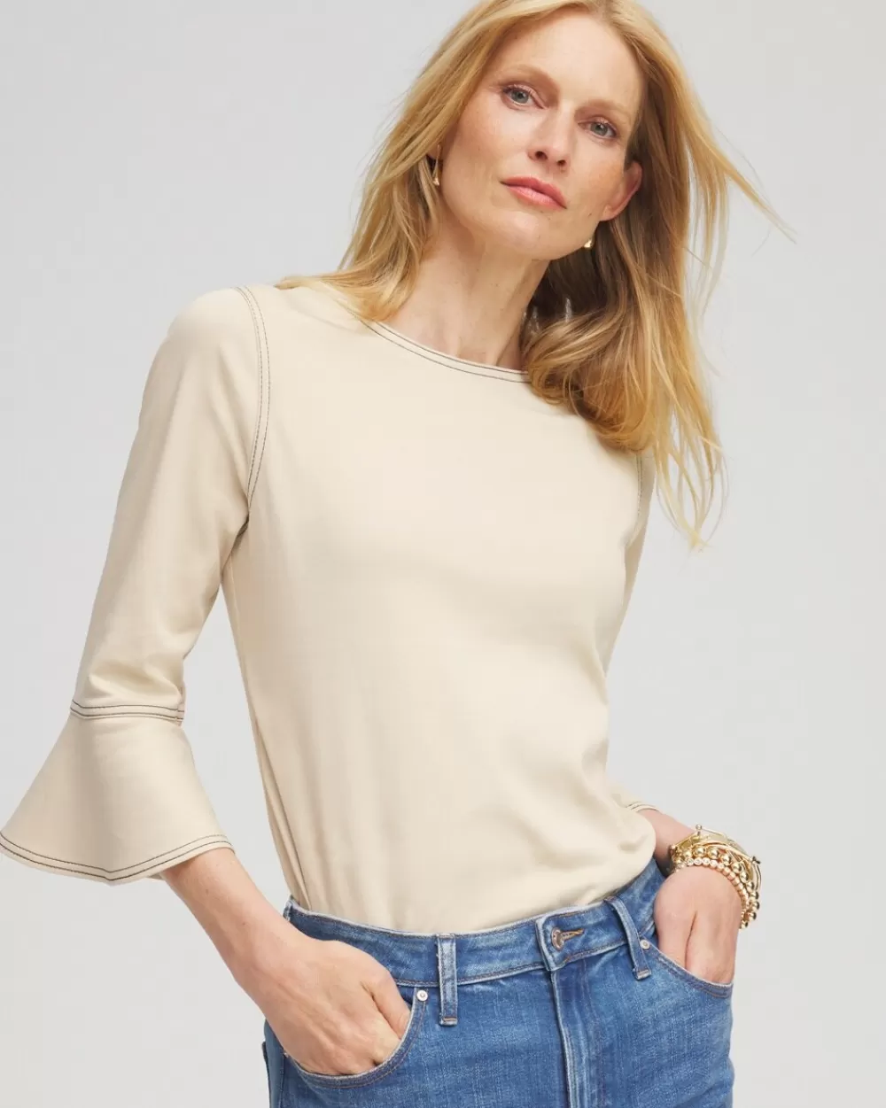 Best Sale Contrast Stitch Detail Top Tops