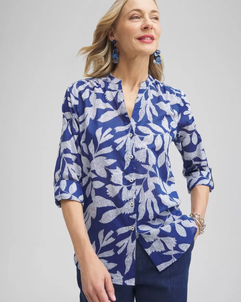 Online Cotton Leaf Print Shirt Tops