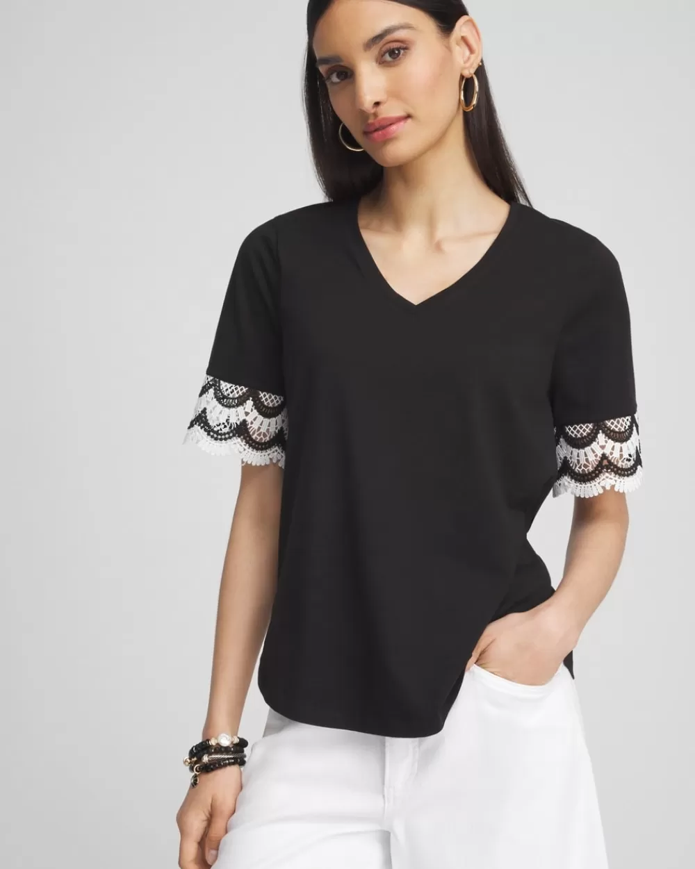 Outlet Crochet Trim Tee Tops