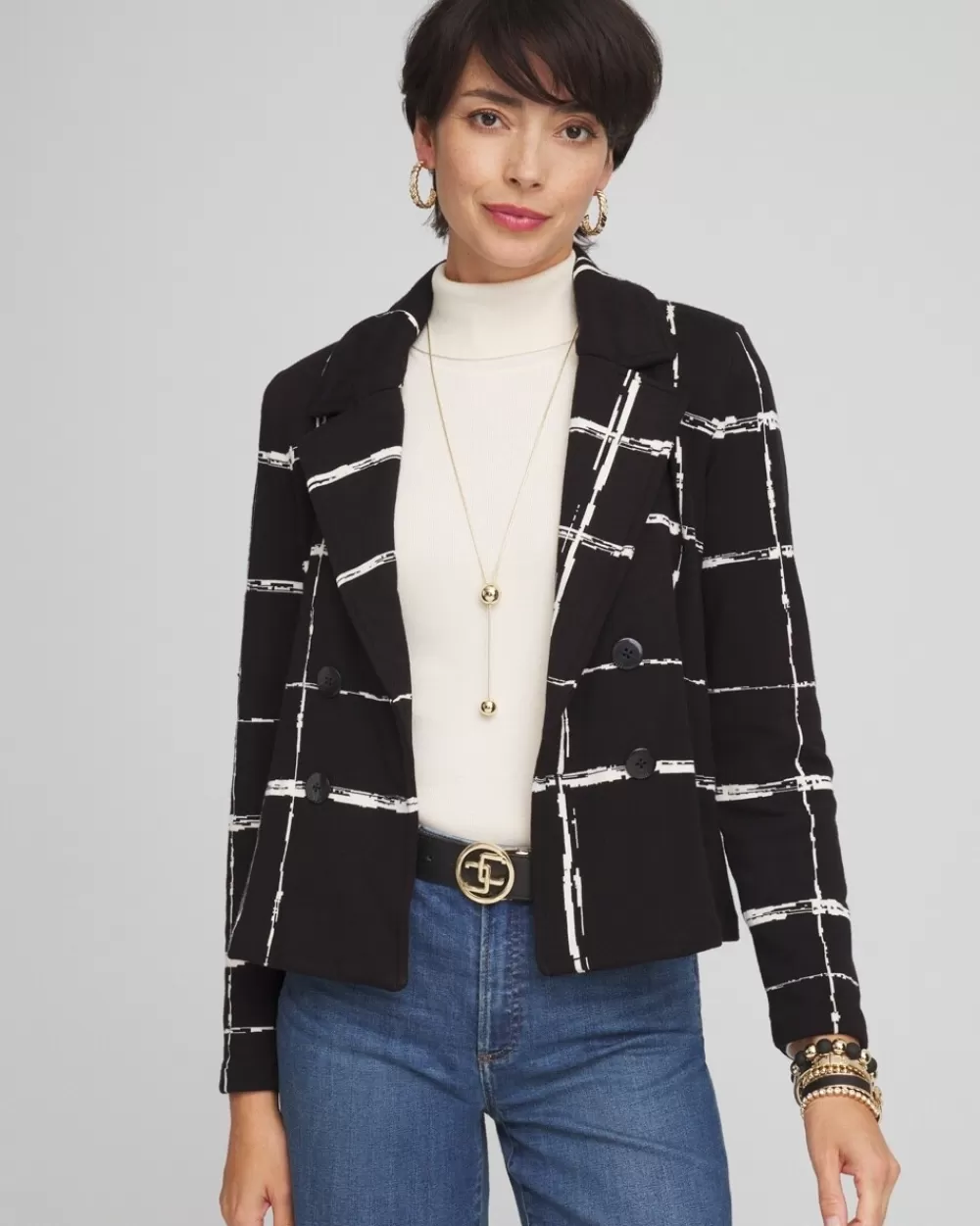 Best Sale Cropped Double-Breasted Sweater Blazer Jackets & Coats