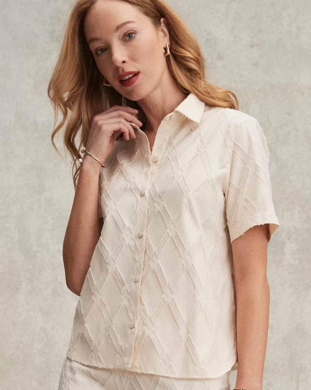 Cheap Diamond Jacquard Shirt Tops