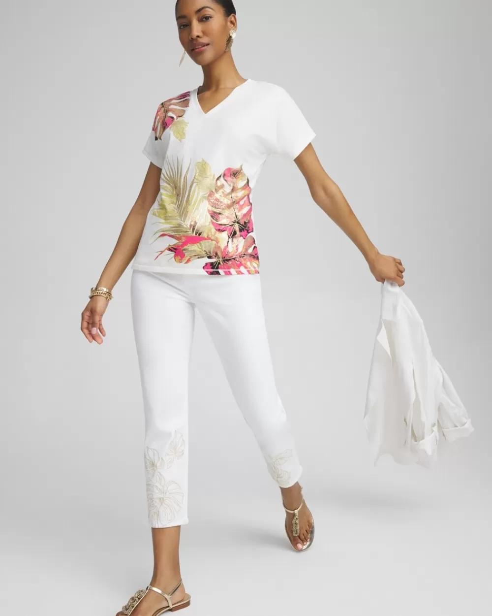 Flash Sale Dolman Foil Leaf Print Tee Tops