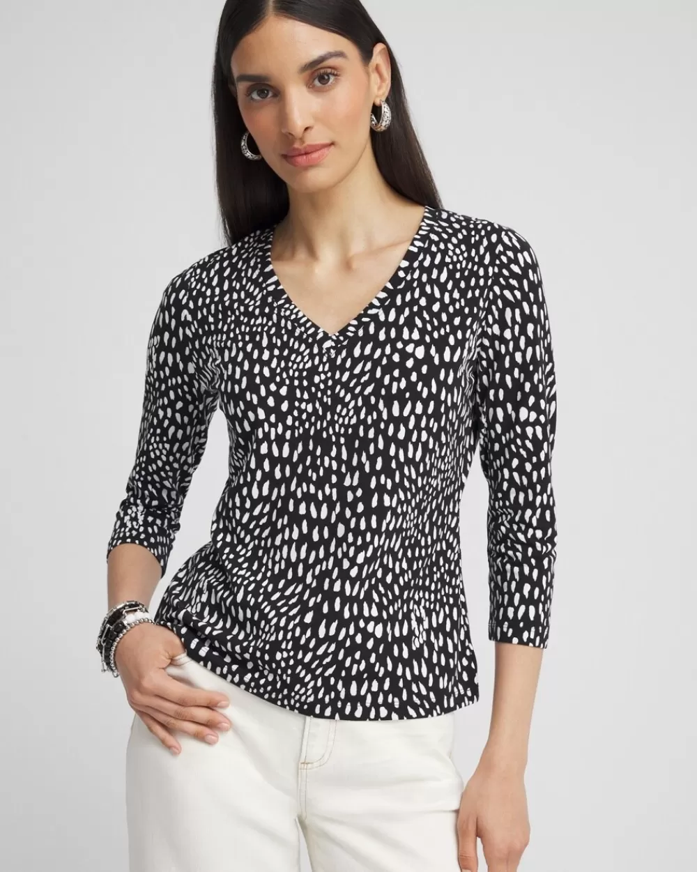 Sale Dot Print 3/4 Sleeve Perfect Tee Tops