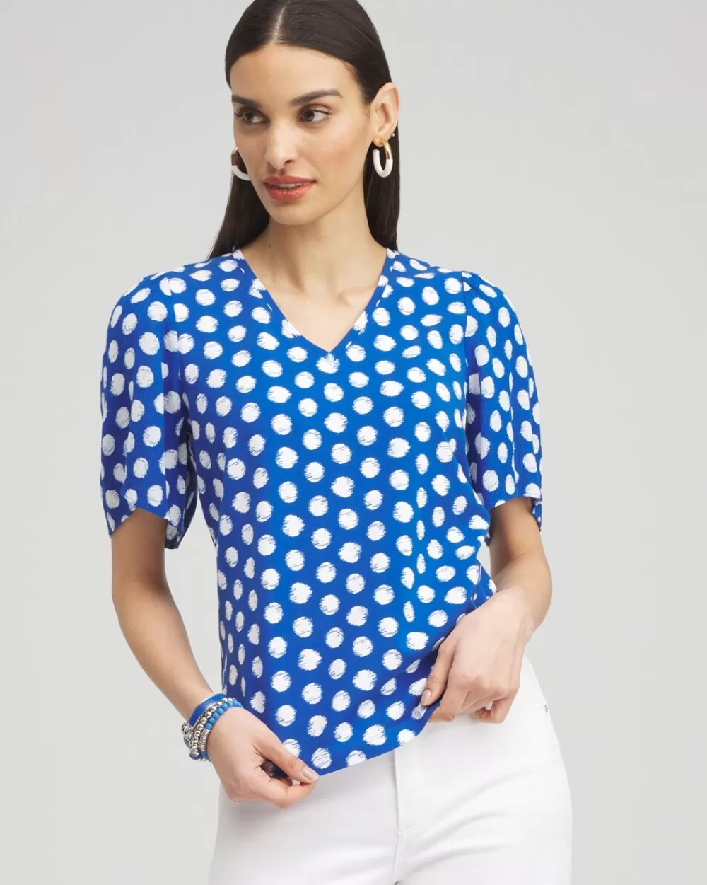 Store Dots Gauze Flutter Sleeve Top Tops