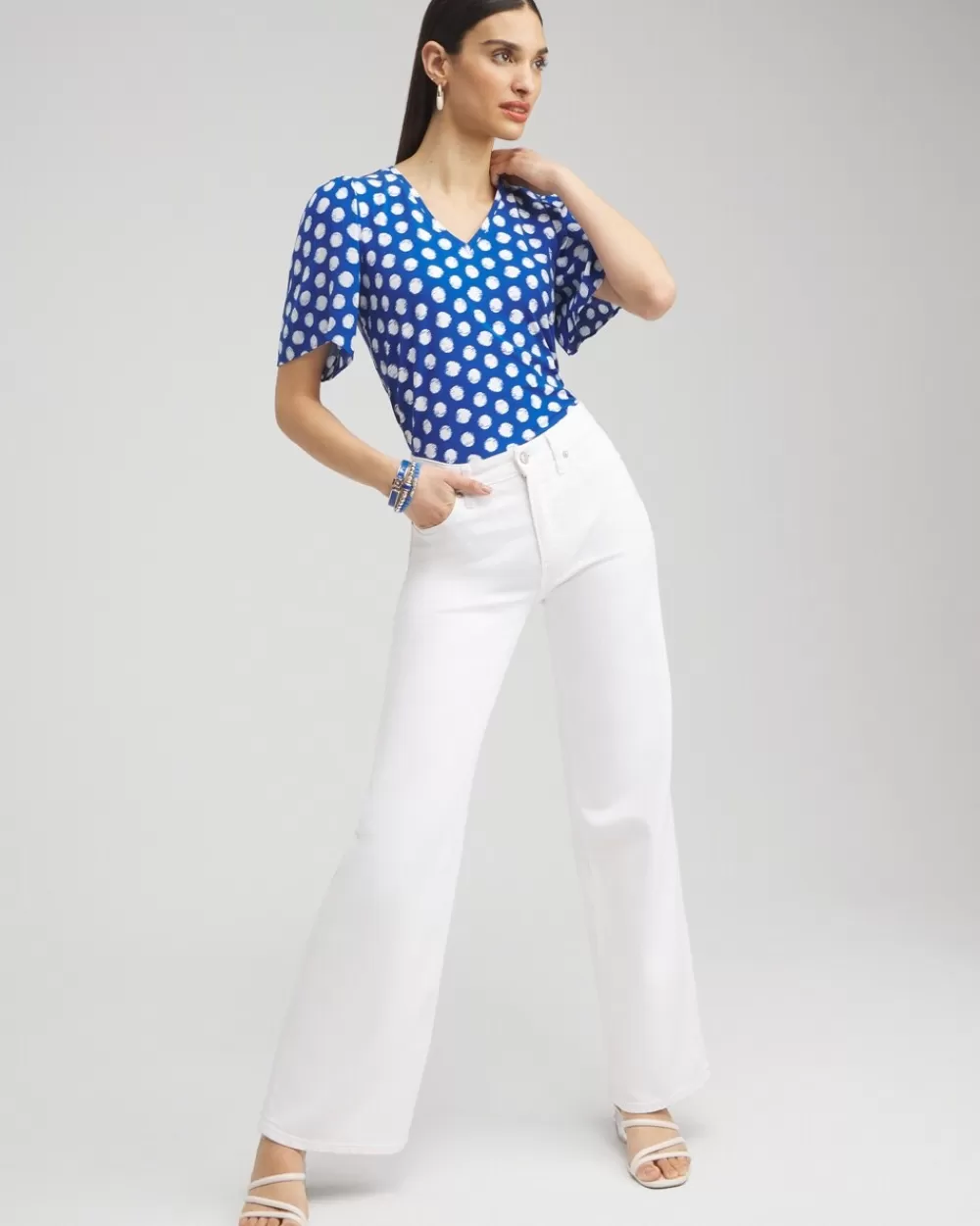 Store Dots Gauze Flutter Sleeve Top Tops