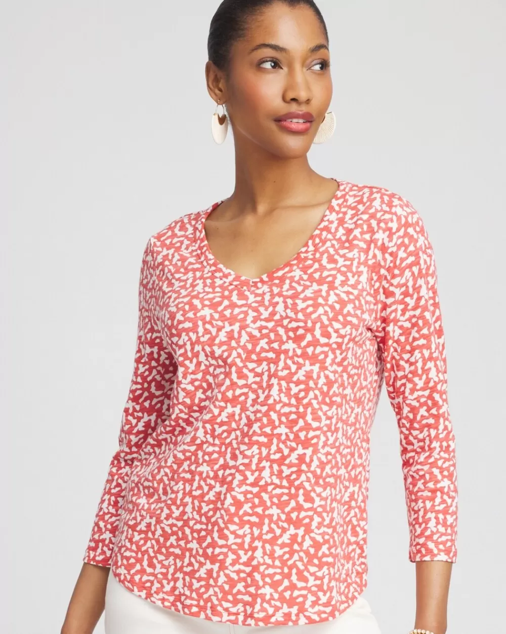 Hot Dots V-neck 3/4 Sleeve Tee Tops