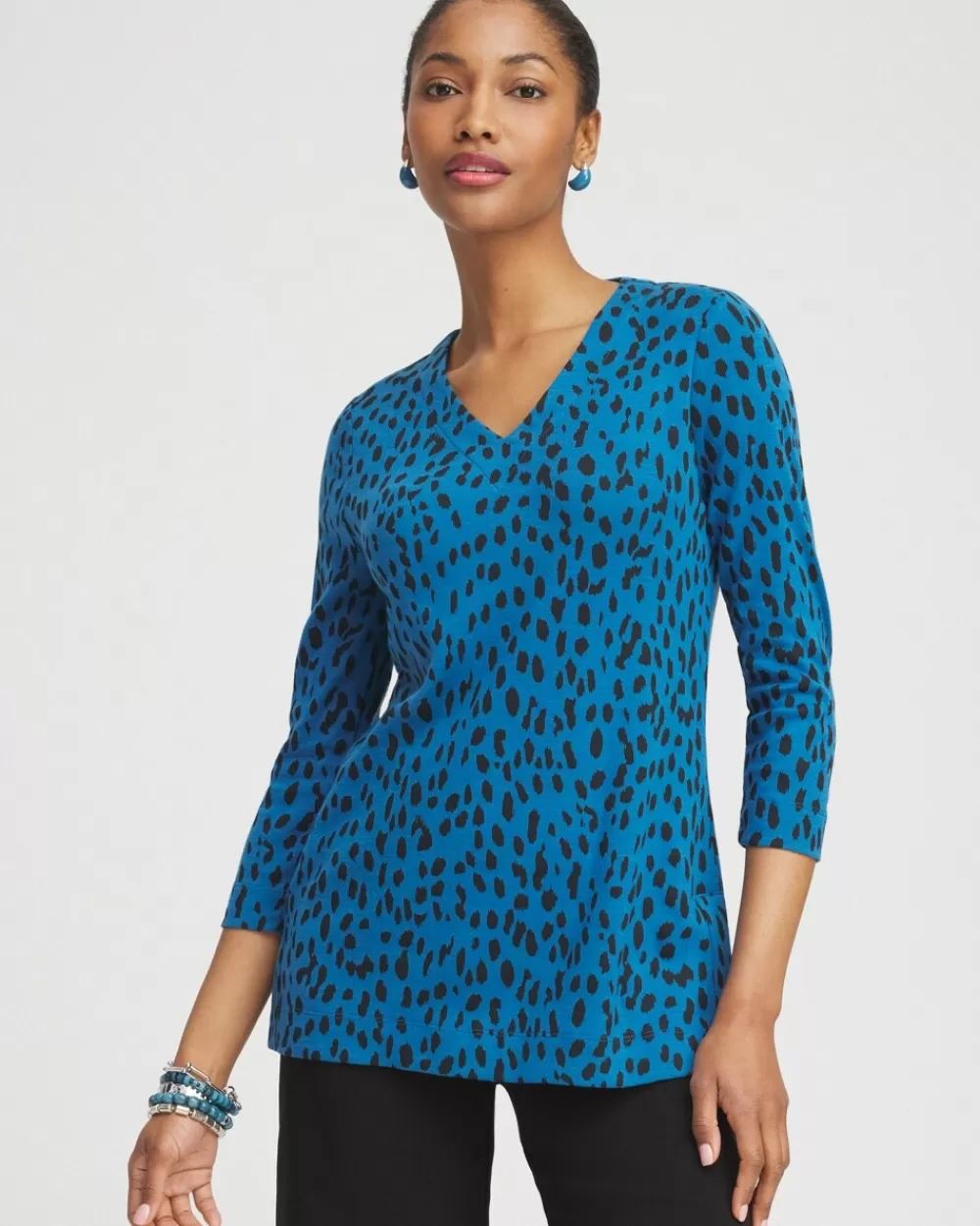 Fashion Dots V-neck Tunic Tops