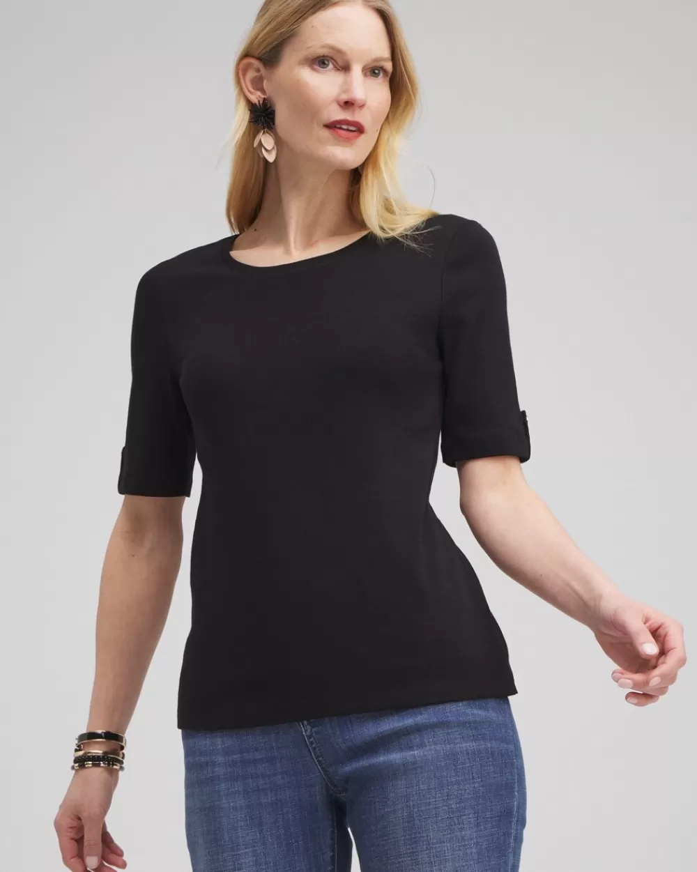 Discount Elbow Sleeve Cotton Tee Tops